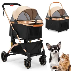 "Pet Stroller,  3-in-1 Foldable 4-Wheel Pet Stroller, Luxury Dog Carrier with Basket, Cup Holder, New 
C2-41T