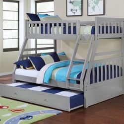 Twin/Full Bunk Bed with Optional Trundles – Grey Finish
