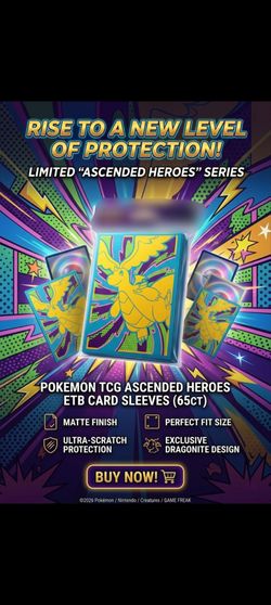 Pokemon TCG Ascended Heroes ETB Card Sleeves 65Ct Gaming Protectors Trading Covers
