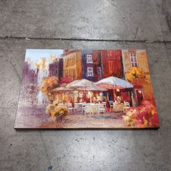 Vibrant Impressionistic European Cafe Street Scene Painting on Canvas
