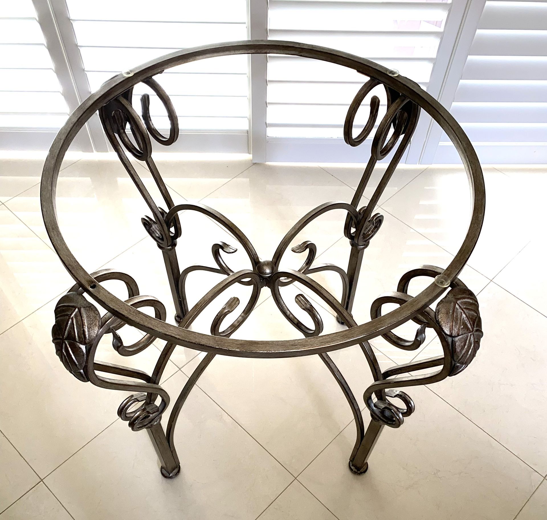 TABLE BASE – 27-3/8” ROUND METAL WROUGHT IRON DESIGNER TABLE BASE DININGROOM / BREAKFAST ROOM TABLE BASE – JUST TABLE BASE - NO GLASS OR CHAIRS INCLUD