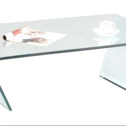 Good Condition Rectangular Bent Glass Coffee Table