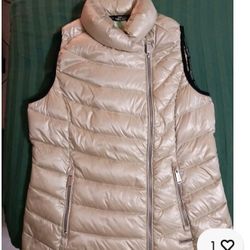Calvin Klein Perform Women Champagne Premium Down Puffer Vest Full Zipper Size M