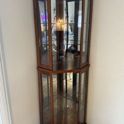 Wood Lighted Corner Curio Cabinet