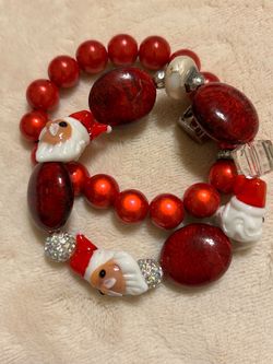 Santa Claus Christmas Beaded Stretch Bracelet Set