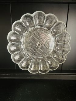 Vintage Indiana Clear Glass Hobnail Pressed Glass Deviled Egg Dish Plate 11”