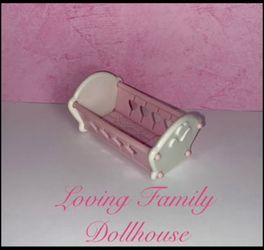 Vintage Fisher Price Loving Family Dream Dollhouse Furniture Pink Nursery Cradle Crib