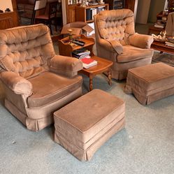 PENDING SALE-Two Swivel Chairs With Ottomans