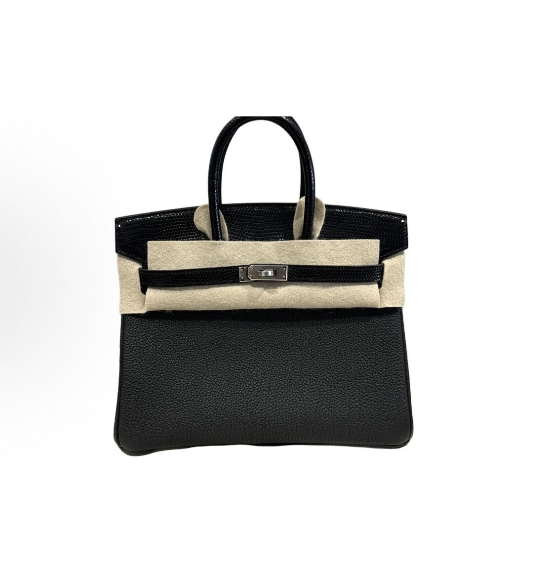 HERMES Birkin 25 Silver Buckle Touch Lizard Leather Platinum Bag Handbag Regular Women's 89 Nior Black(190)56