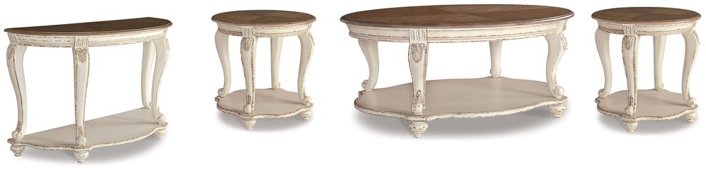 Realyn White/Brown Coffee Table, 2 End Tables and Console Table (Online Special Price)