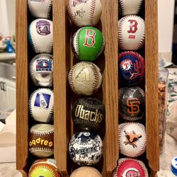 MLB Commemorative Ball Collection (19 Balls) + Solid Oak Rack