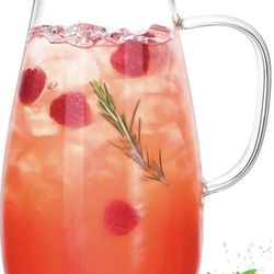 LUNA & MANTHA Glass Pitcher with Lid, Water Pitcher for Fridge, 64oz Drink Jug with handle, Borosilicate Glass for Iced Tea, Juice, Milk, Coffee Hot C