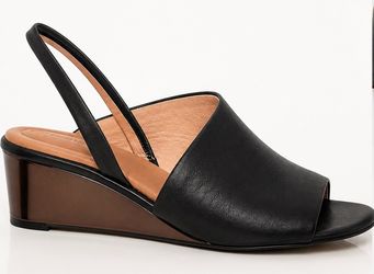 NWOT Cordova Como Leather Mirrored Wedge Sling Backs Black Sz 7.5