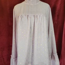 Women's Xhileration Lavender Peasant Style Top Gold Embroidery Size Large