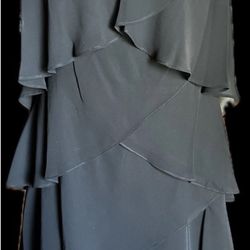 SLNY Black Tiered Sleeveless Rhinestone Knee Length Cocktail Party Dress Size 14