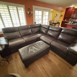 Leather Recliner Couch and Ottoman