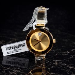 MOVADO Bold Yellow Gold Tone Crystal Bangle Women's Watch (contact info removed)