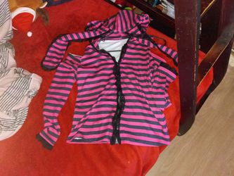 Pink and Black Striped Zip-Up bunny hoodie