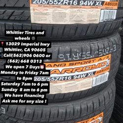 SET OF NEW TIRES, 205/55R16 ARROYO 94W XL, INCLUDING MOUNTING AND BALANCING. ASK ME FOR ANY SIZE OR BRAND, LLANTAS NUEVAS