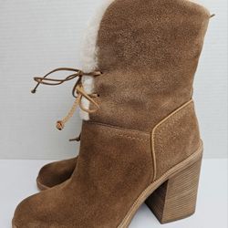 UGG Jerene Wool Shearling suede Chestnut Brown Heel Boots 1018674 shoes Size 7