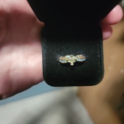 Sterling Silver Cross Ring Size 7  With Tiny Topaz Stones