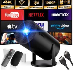 Gaimoo Mini Projector 2024 Upgraded 1080P Native 4K Support Portable Projector Dual Control WiFi 6 BT5.2 180° Keystone HDMI/TV Stick/Smartphone/USB/PS