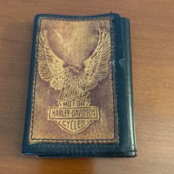 Harley Davidson Tri Gold Leather Snap Wallet 