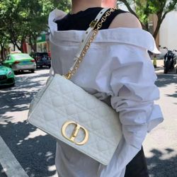 Christian Dior Caro Chain Shoulder Bag – Ivory White & Gold