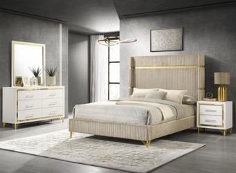 Lucia 4-piece Eastern King Bedroom Set Beige and White