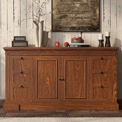 Sideboard Buffet Cabinet with Storage, 63" Large Credenza Kitchen Storage Cabinets with Drawer and Door, Wood Coffee Bar Table with Adjustable Shelf f