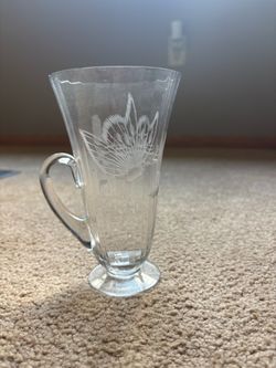 Set of 5 Etched Bird Footed Glass Mugs