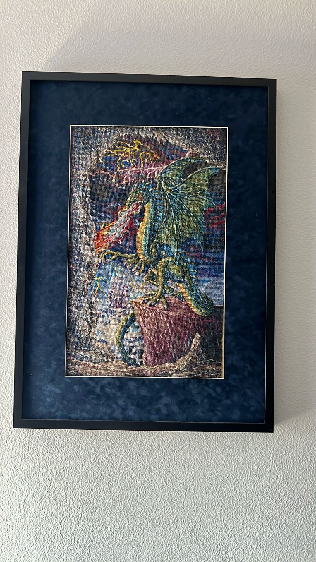 Cross Stitch Art Blue Dragon