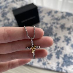 David Yurman Sterling Silver Steel Cable Cross Pendant
