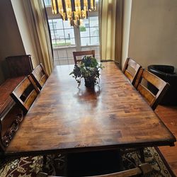 6 Chair, 6ft x 4 ft Wooden Dining Table With Extend Leaf 