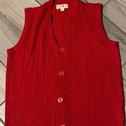 Womens red button up vest Size S/M USED
