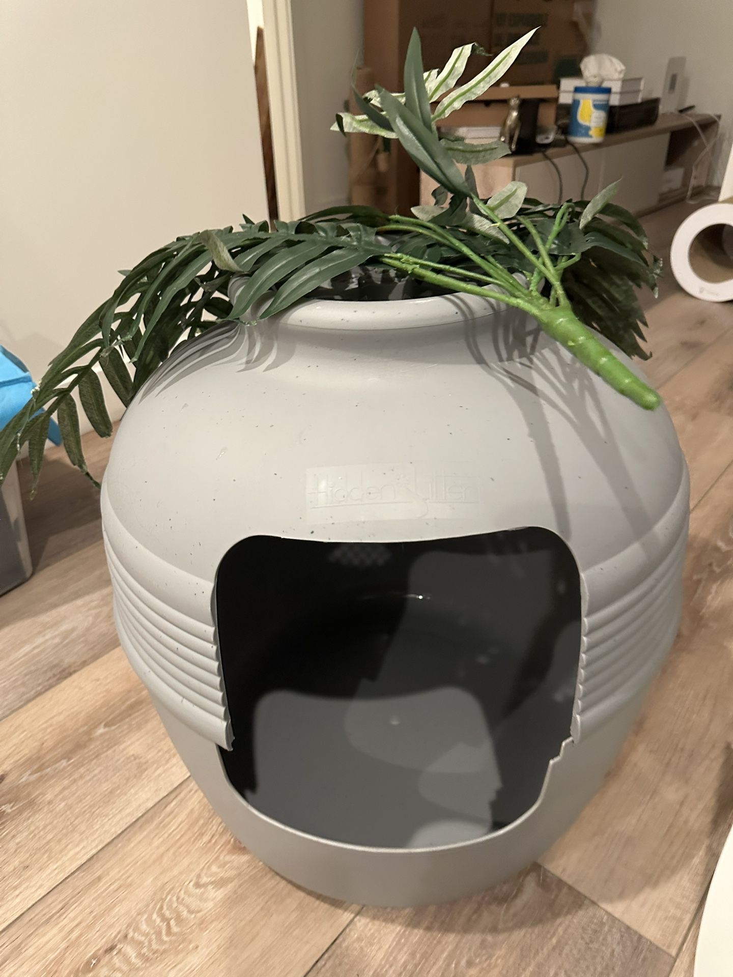 Grey Cat Litter Box - Hidden Plant