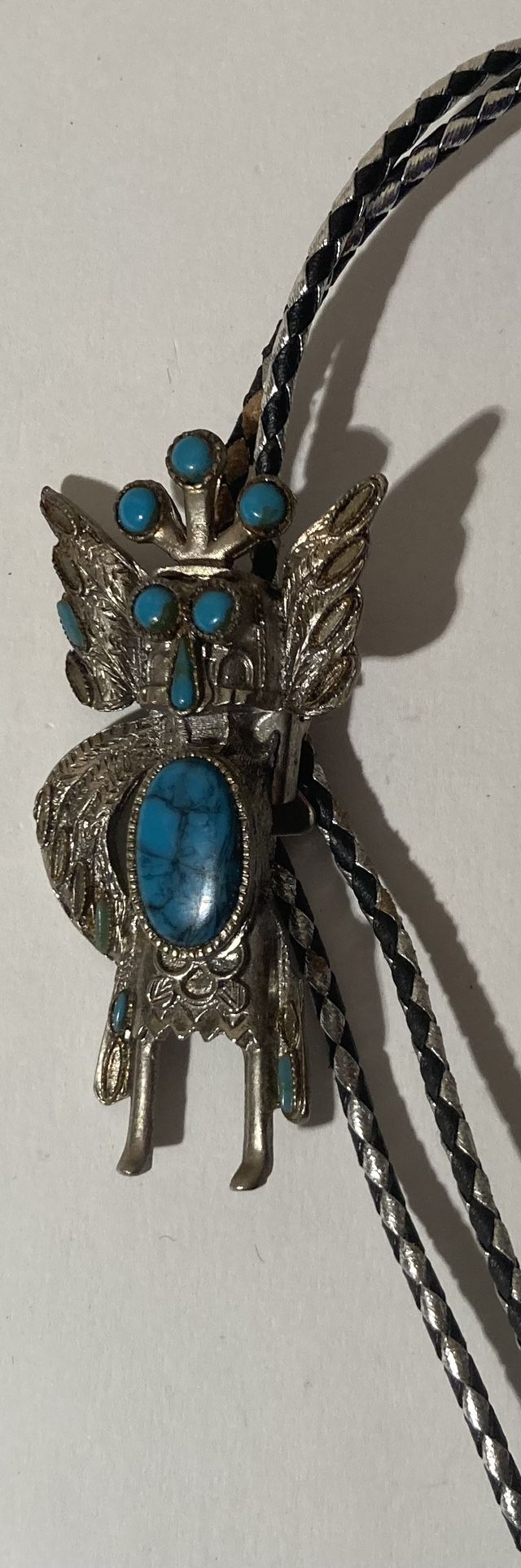 Vintage Bolo Tie Silver And Turquoise Native Design Quality