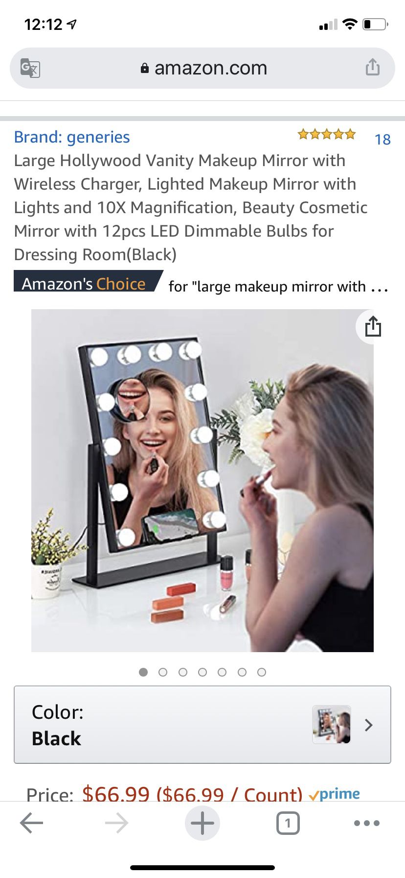 Large Hollywood Vanity Makeup Mirror with Wireless Charger, Lighted Makeup Mirror with Lights and 10X Magnification, Beauty Cosmetic Mirror with 12pc
