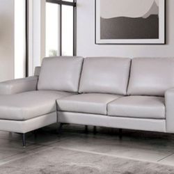Brand New Grey Leather Modern Style Sectional Sofa 
