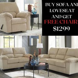 2 PC SOFA AND LOVESEAT FREE CHAIR 