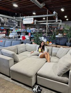 6-piece fabric modular sectional couch with ottoman