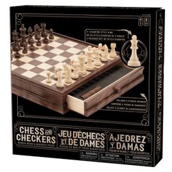Hardwood Chess & Checkers Set with Magnetic Pieces and Storage Drawers