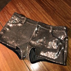 Juicy Couture Size 6 Gold Sequins Black Piping Shorts