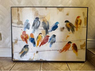Large Framed Birds on Wire Canvas Wall Art