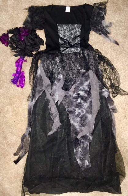 Zombie bride Halloween costume with bouquet