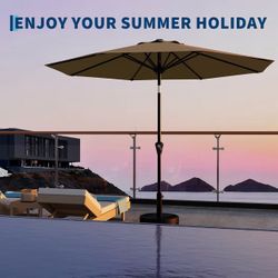 9FT Patio Umbrella - Outdoor Table Umbrella with Smooth Crank Lift, Push Button Tilt and 8 Sturdy Ribs - Market Umbrella UV Protection Waterproof for 