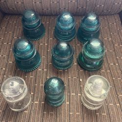 Railroad glass insulators  9 total most in Hemingway blue
