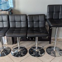 Set of 4 Adjustable Leather PU Barstools