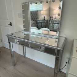 Mirrored Silver Table with 2 Drawers