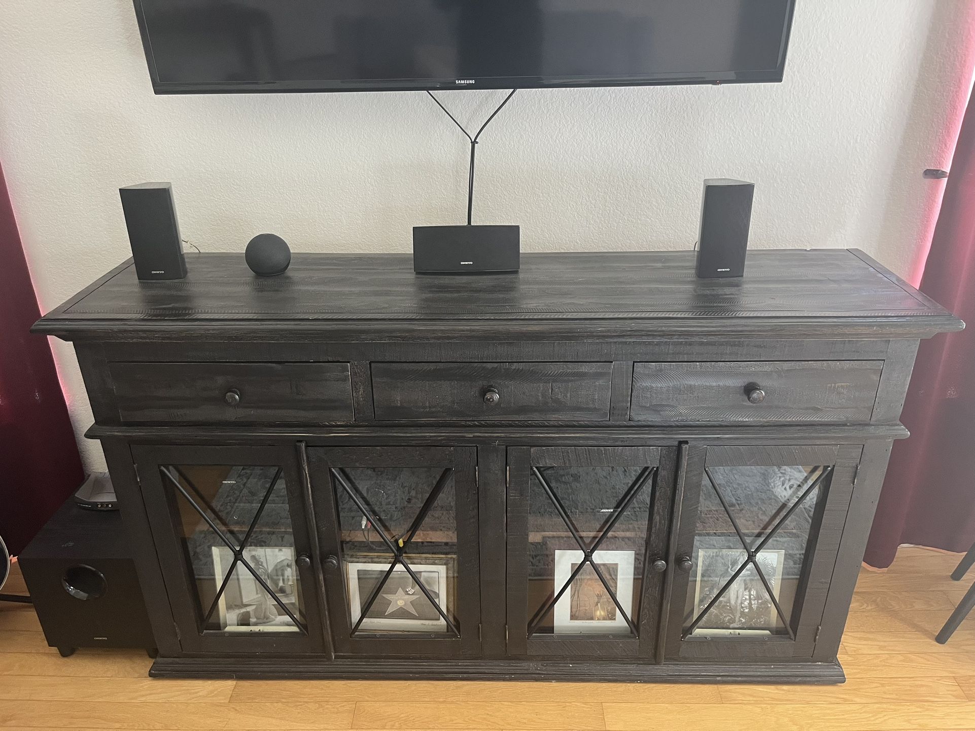 Wooden Console w/glass Doors